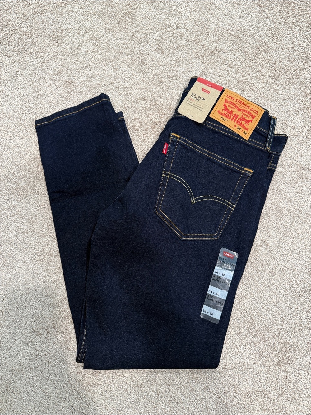Men’s Size 34x30 Levi’s 512 Slim Taper Jeans Blue Dark Wash